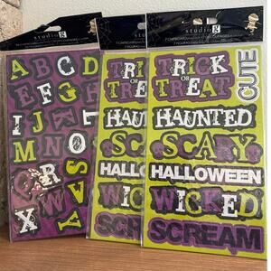 STUDIO G Lot of 3 NEW Trick or Treat Alphabet Chipboard Purple Lime Green 2011